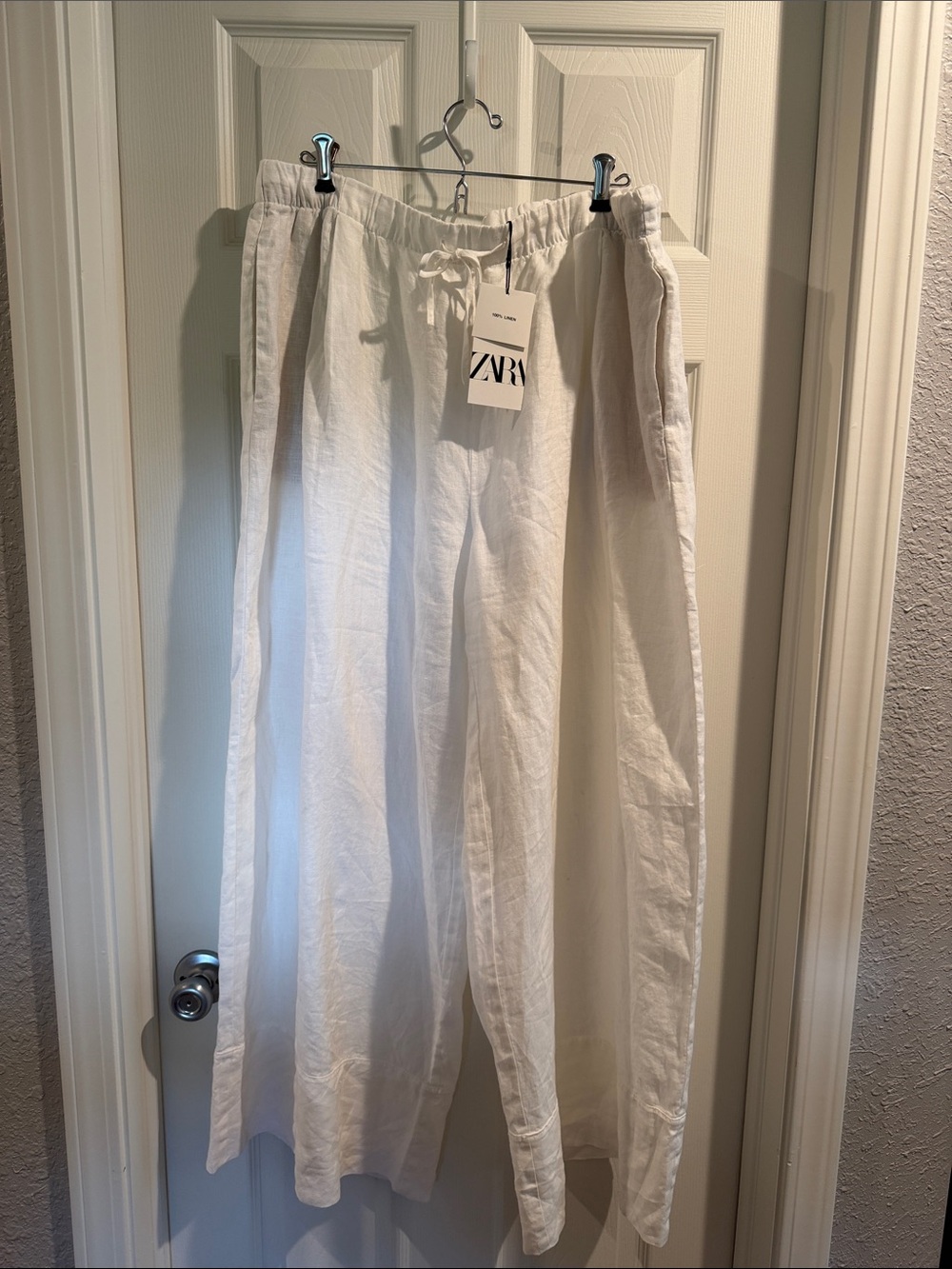 ZARA 100% Linen Pants — White, XXL